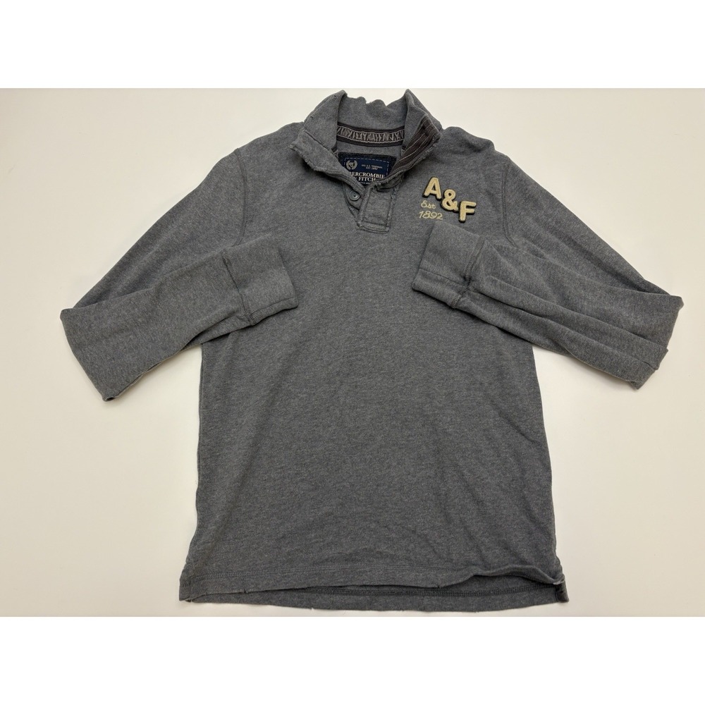Abercrombie & Fitch Sweatshirt L Heavy Grey Muscle Henley Y2K Pullover Logo